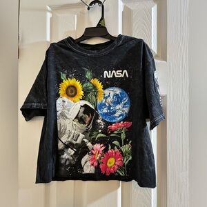 SOLD OUT - Fifth Sun Black NASA Floral Crop Top, SMALL, NWT